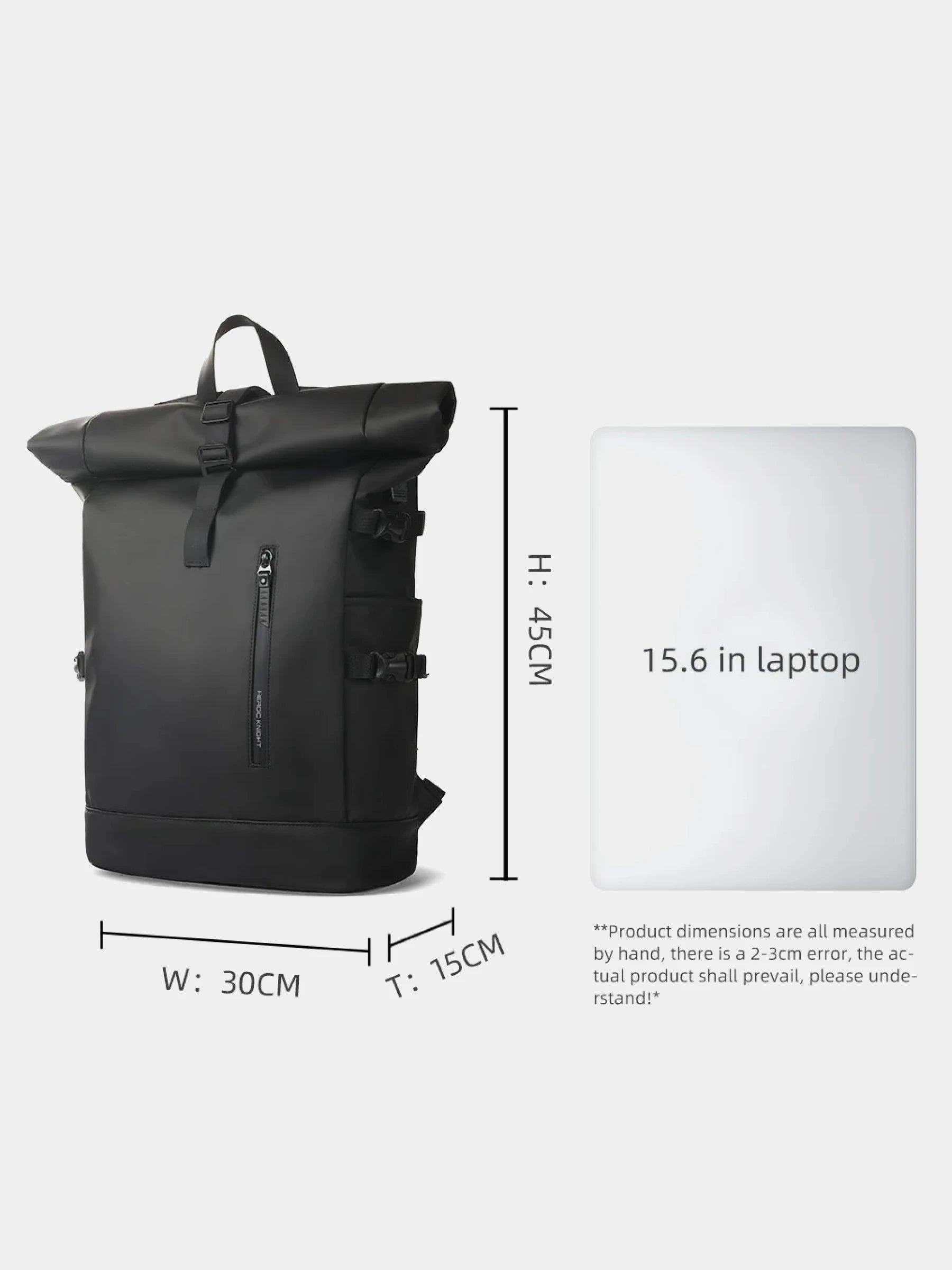 Rolltop Travel Backpack T11 - Black, Grey, Green